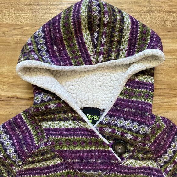 KOPPEN S Purple Nordic Fair Isle Sherpa Hooded Knit Sweater Pullover Ski Winter - Picture 10 of 16